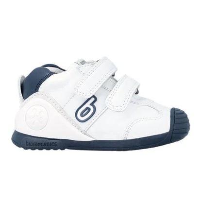 Tenis Biomecanics blanco y azul con velcro para bebé
